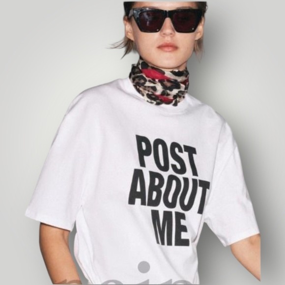 Zara Tops - Oversized Text T‎ Shirt Tee Size Med Black/White Minimalist Grunge Typography